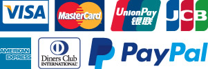 Visa,  Mastercard, Union Pay, JCB,  Amex, Diners Club, Paypal